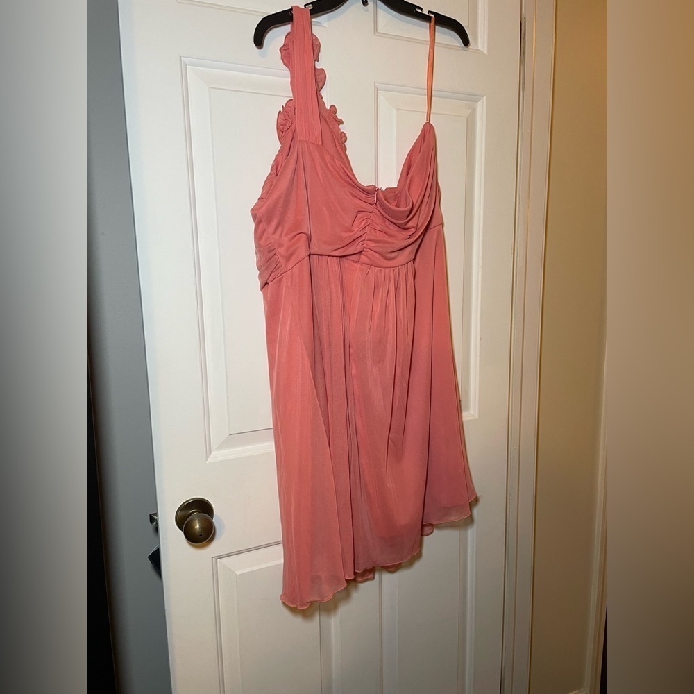 Cinderella Design 3X Mini Dress Coral Pink One Shoulder Prom Formal Party Ruche - Picture 5 of 9